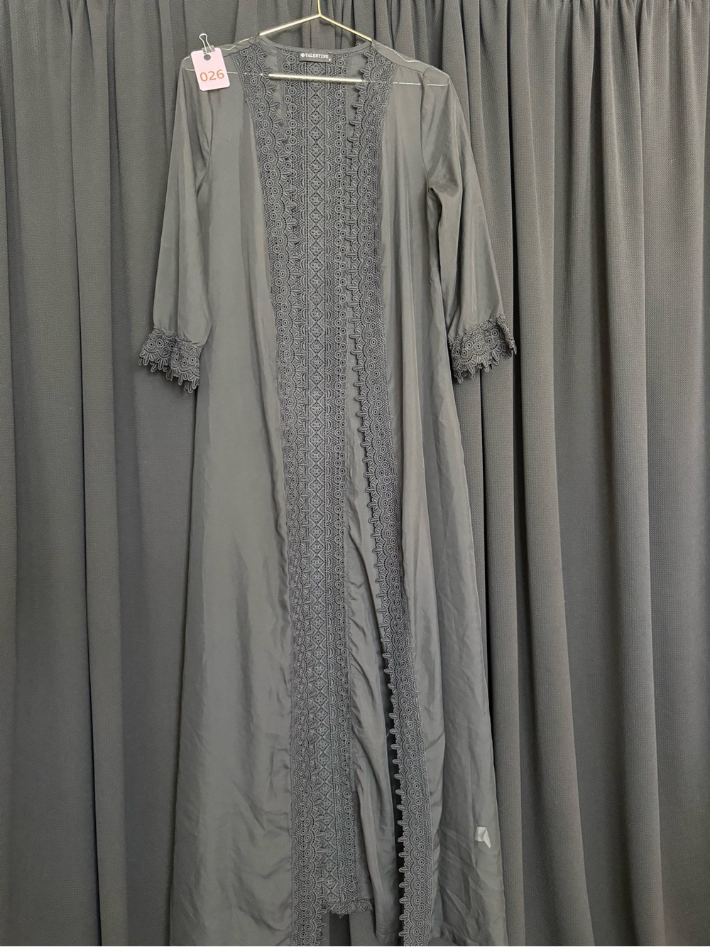 Lace-Trim Long Gray Robe